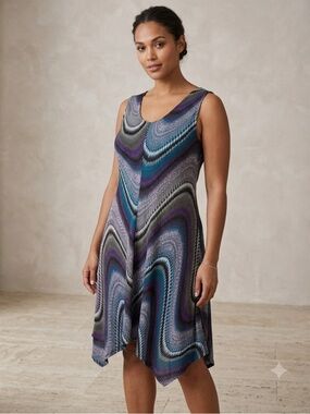 Sleeveless Swing Dress in Teal, Purple & Black Papa Vancouver